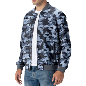 Chaqueta Bomber de Camuflaje Azul Gris Personalizada para Hombre, con Cierre Completo, Cuello Acanalado, Estilo Urbano Inspirado en el Camuflaje, Ropa Exterior Estilo Aviador - Product Image 4