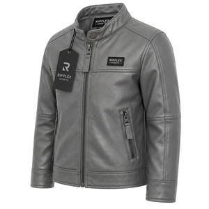 Classic Kids Leather Jacket Canvas Soft Texture Durable Stitching Comfortable Wear Modern Style Active Lifestyle Waterproof - Product Image 5