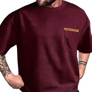 Wholesale Custom Fabric With Pocket T <b>Shirt</b> <b>Waffle</b> Boxy High Quality Blank Men Plain Casual Men's T-<b>shirts</b> - Product Image 4