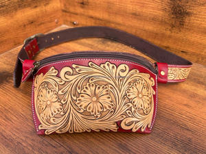 New Arrival Western Stylish Floral Tooled <b>Leather</b> Unisex Chest Utility <b>Bag</b> High Premium Quality Vintage Real <b>Leather</b> Fanny Packs - Product Image 2