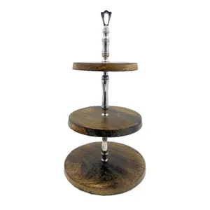 Wholesale Bulk Premium Quality Aluminum <b>and</b> Wood Nickel Plated <b>Cake</b> <b>Stand</b> Modern Design Display <b>Stand</b> Handmade - Product Image 1