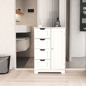 Mobiletto da Bagno Bianco Autoportante con 4 Cassetti e 1 Anta, con Ripiani Regolabili - Product Image 1