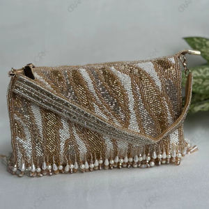 Bolso de Mano de Lujo con Cuentas Doradas y Flecos de Cristal, Bolso de Fiesta de Diseño para Mujer, para Bodas, Cócteles y Eventos - Product Image 2