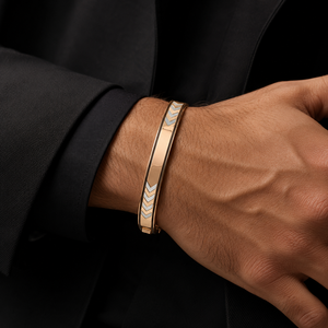 18ct Rose Gold Two Tone Chevron Pattern <b>Bangle</b> Bracelet for <b>Men</b> Minimalist Geometric Design Luxury Gents Jewelry Daily Wear Part - Product Image 1