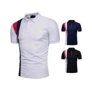 Polo de Manga Corta para Hombre, Corte Ajustado, Bloques de Color, Ribete en Contraste, Diseño Sólido de Punto Informal, Blanco, Negro, Azul Marino - Product Image 6