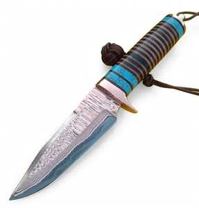 Couteau utilitaire personnalisé en acier Damas recouvert de cuivre, forgé à la main, avec anneaux en cuir et manche en bois dur foncé, qualité DIY, OEM disponible - Product Image 6