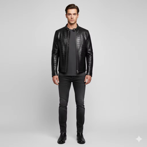 Chaqueta de Cuero Personalizada con Grabado Python para Hombre, Piel de Vacuno Genuina, Estilo Motero de Lujo, Servicio de Muestras de Fábrica OEM ODM Disponible - Product Image 4