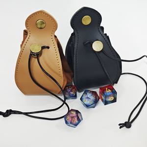 Handmade Leather <b>Dice</b> Bag With Drawstring Closure Brown And Black Classic Style DND Polyhedral <b>Dice</b> Storage Pouch - Product Image 1