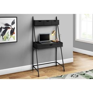 Contemporary Modern 32\"L Home Office Computer Desk Black Laminate Metal Laptop Leaning Storage Drawers <b>Workstation</b> for - Product Image 5