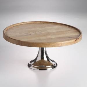 hot selling Round Wood <b>Cake</b> <b>Stand</b> With Chrome Base Reusable Dessert Display For Kitchen Wedding Use - Product Image 1