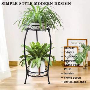 Support à fleurs moderne en métal à deux niveaux pour plantes d'intérieur, présentoir de verdure, porte-plantes décoratif, finition noire - Product Image 2