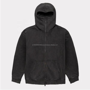 Sweats à capuche pour homme 100% coton, masque facial personnalisé, fermeture éclair intégrale, style vintage, épaules tombantes, streetwear unisexe, cagoule - Product Image 6