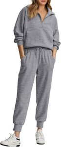 Conjunto Deportivo de Pantalones y Sudadera con Cierre de Cremallera a la Mitad, Color Gris, para Mujer, Corte Regular, Estilo Casual de Otoño, con Bolsillos Laterales y Logotipo Frontal - Product Image 6