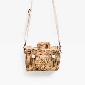 Rattan camera toy for kids baby play <b>baskets</b> decorative <b>small</b> carry <b>basket</b> with hanging strap - Product Image 2