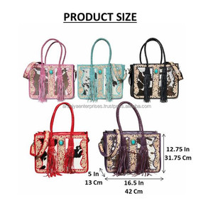 Sacs fourre-tout pour femmes en cuir de vachette repoussé avec poils, personnalisables, motif floral vintage, sac à bandoulière grande capacité, vente chaude - Product Image 2