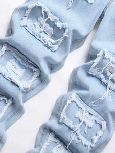 Jean en denim décontracté pour homme, coupe droite, légèrement déchiré, respirant, écologique, confortable, taille ajustée, coupe classique - Product Image 4