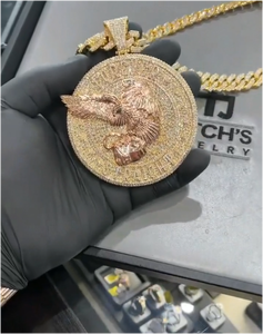 Collier pendentif Aigle Diamant Hip Hop de Luxe, Chaîne Maille Cubaine en Or Massif, Bijoux Haut de Gamme Style Rappeur - Product Image 1