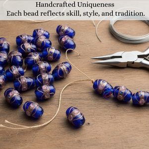 EXCEL EXPORTS - Cuentas de Vidrio Azul Tipo Lampwork en Hilo de 8 Pulgadas |   Diseño de Pastel de Boda Hecho a Mano con Detalles en Cobre |   Cuentas Multiusos de Formas Variadas - Product Image 3