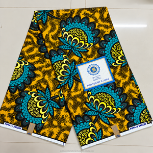 Blue Yellow Premium African Wax Print Ankara Fabric with Floral <b>Paisley</b> <b>Pattern</b> for Women Dressmaking - Product Image 5