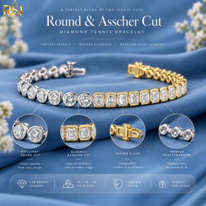 สร้อยข้อมือเพชรทรงกลมแบบ Asscher Cut เพาะเลี้ยงในห้องปฏิบัติการ รูปทรงคู่ |   สร้อยข้อมือ Eternity Link ทองคำแท้ 9K 14K 18K ดีไซน์หรูหรา - Product Image 5