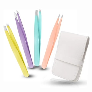 Juego de Pinzas para Cejas de Acero Inoxidable con Punta Puntiaguda A and S Network, Diseño Moderno y Duradero, 4 Colores y Estuche Blanco - Product Image 1