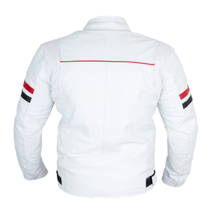 New <b>White</b> PU Motorcycle <b>Jacket</b> Stand Collar Striped Red Black Windproof Biker Style Regular Fit Zipper Closure Bicycle <b>Jackets</b> - Product Image 3