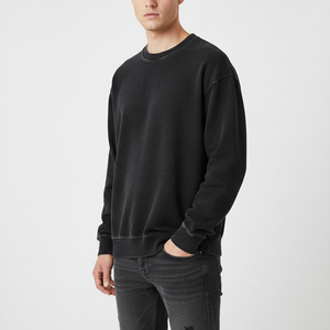 Sudadera Básica Premium para Hombre, Bordada, Lavado Ácido, Cuello Redondo, Corte Holgado, Estilo Urbano, Cómoda, Hip Hop - Product Image 6