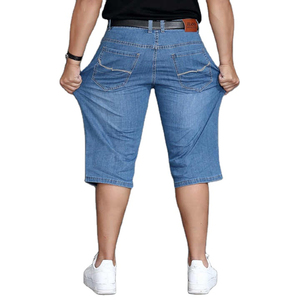 High Quality Blue Denim Shorts for Men Mid Waist Casual Style Washed Printed Pleated Design Fashionable Summer Biker Motor Jeans - Product Image 4