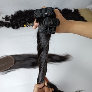 Cheveux bruts non traités Extension de cheveux naturels droits à double trame/à trame unique de haute qualité prix de gros - Product Image 1