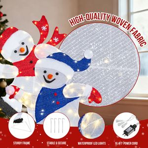 Ensemble de 2 bonhommes de neige lumineux 3D pour décorations de Noël, pré-éclairés avec 120 lumières LED blanc chaud, indice de protection IP67, décorations de Noël pour l'extérieur - Product Image 5