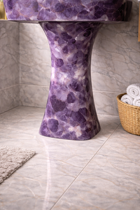 Lavabo de Pedestal de Mármol Amatista Púrpura Natural de Lujo, Lavabo de Piedra Independiente para Proyectos de Villas y Hoteles - Product Image 5