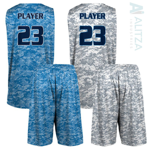 Ensemble de maillot de basket-ball personnalisé Hawks, motif camouflage, débardeur sans manches à col en V avec short assorti, unisexe adulte - Product Image 2