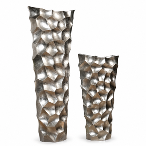 Luxury Modern Oval Cutout Silver Metal Decorative Vase Set Contemporary Flower Vase Home Office Accent Decor Collection - Product Image 6