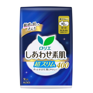 Serviettes hygiéniques de nuit extra longues Japan KAO Laurier Bare Skin Super Slim 40cm avec ailettes, 9 unités, fabriquées au Japon, 40cm pour la nuit. - Product Image 1