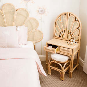 High quality kid rattan vanity small size <b>dressing</b> table with chair and mirror baby make up desk - Product Image 6