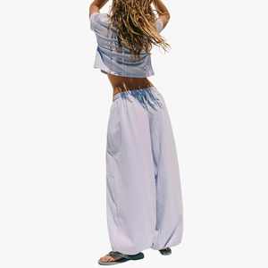 Ensemble décontracté personnalisé pour femme : haut court et pantalon large, couleur unie, manches courtes, deux pièces, tenue de détente pour femme - Product Image 2