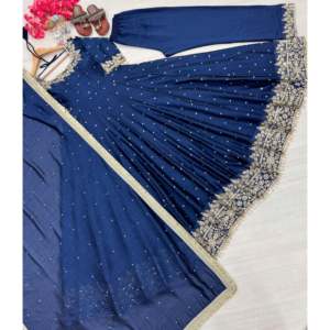 Pure Vichitra Silk Anarkali Gown Dupatta & Pant Plazzo Set para ropa de fiesta Talla 2XL - Product Image 2