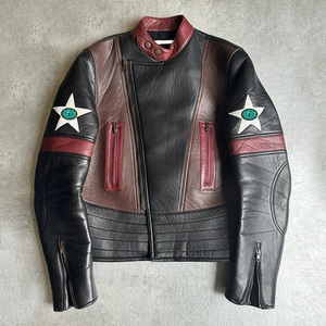 Men's Genuine Leather Motorcycle <b>Jacket</b> With <b>Star</b> Eyes Patches Zipper Closure Moto Biker Style Color Blocking New Design US Hot - Product Image 1