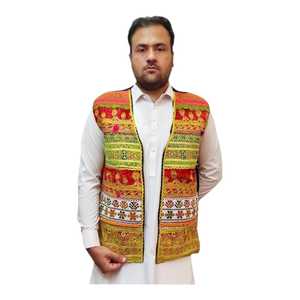 Chaleco Étnico de Lujo, Proveedor OEM ODM de Primera Calidad, Elegantes Chalecos y Chaquetas Afganos para Hombre, Estilo Casual con Parches, para Eid, Corte Corto - Product Image 1