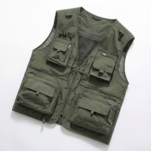 Olive Green Multi Pocket Tactical <b>Utility</b> <b>Vest</b>| Zip Up Mesh Back <b>Vest</b>| Heavy Duty sleeveless <b>Vest</b>| Custom OEM Manufacturer - Product Image 1