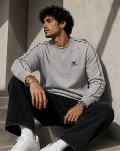 เสื้อสเวตเชิ้ตคอกลมสีเทาสำหรับผู้ชาย Warpro ทรงปกติ ผ้าถักเนื้อฝ้าย สวมใส่สบายๆ สำหรับฤดูใบไม้ร่วง - Product Image 3