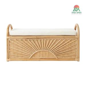 Nhat Minh Rattan <b>Storage</b> Bench With <b>Cushion</b> Tropical Design Multifunctional Kids Furniture - Product Image 2