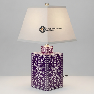Lanterne de table artisanale carrée en os incrusté, écologique et légère, motif floral, mosaïque de luxe, lampe de chevet traditionnelle - Product Image 1