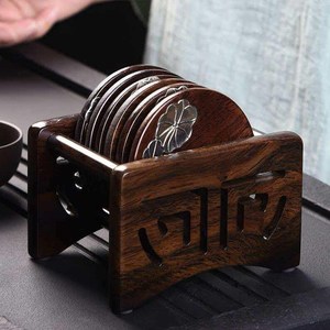 Ornements en bois - Sous-verres en bois d'ébène incrusté - Accessoires pour sous-verres à thé/café en bois massif - Services à thé anti-brûlure - Product Image 1