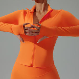 Women's <b>Cropped</b> Stand Collar Yoga Jacket Slim Fit Workout <b>Zip</b> <b>Up</b> with Windproof Panels Breathable Running Cover for Outdoor - Product Image 3