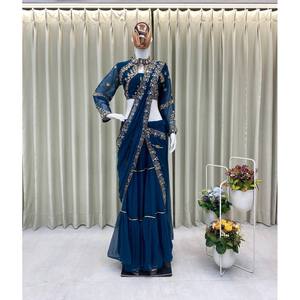 Beautiful Evening Dresses Mirror Work Lehenga <b>Saree</b> for Parties - Product Image 4