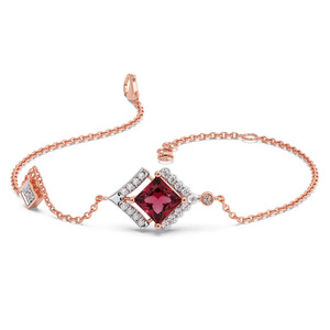 <b>Red</b> Geometric Diamond <b>Bracelet</b> with Rose Gold Chain and Modern Square Center Design - Product Image 2
