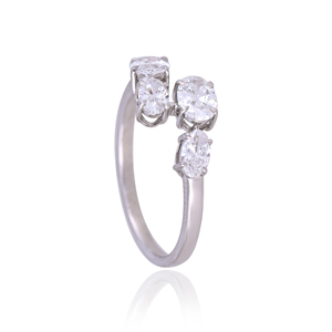 925 Sterling <b>Silver</b> Open Ring with Oval Cut CVD Diamonds <b>Silver</b> Plated Statement Ring Adjustable Fashion Jewelry for Women - Product Image 4