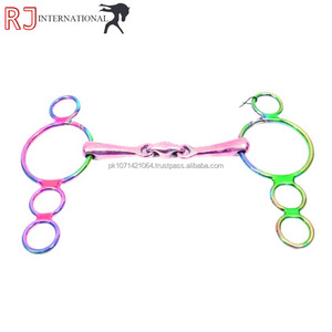 RJ INTERNATIONAL Mors de cheval en acier inoxydable à 3 anneaux avec inserts en caoutchouc noir - Product Image 5