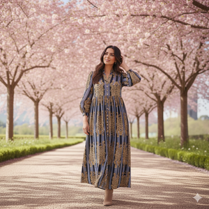 ชุดเดรสยาวสไตล์โบฮีเมียนสำหรับผู้หญิง |   เดรสยาวแขนบอลลูนผ้าฝ้าย 100% |   เสื้อผ้าลำลองลายพิมพ์ชาติพันธุ์ขายส่ง - Product Image 1